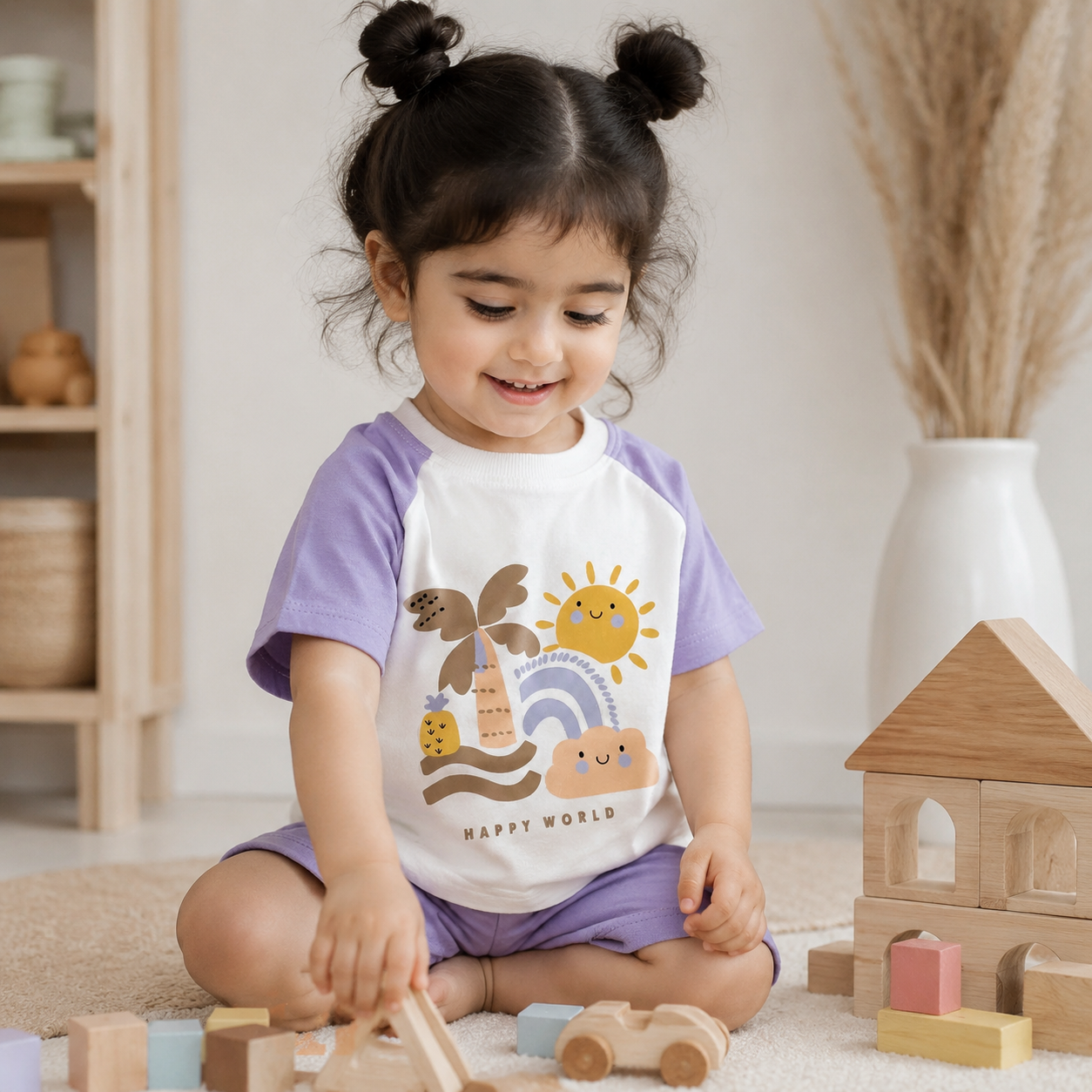 تیشرت شلوارک بچه گانه نخ پنبه happyworld (از۶ ماه تا۲ سال)